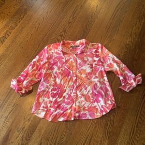 Lauren Ralph Lauren Women's Sz‎ 2XL Floral Hawaiian Shirt Colorful Travel EUC
